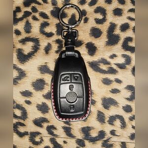 Black Car Key Fob Cover with Red Stitching